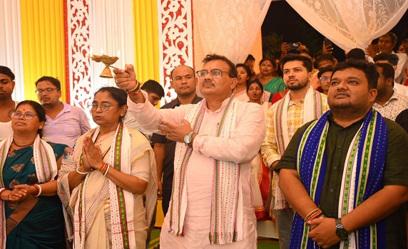 Finance Minister Pranajit Singha Roy joins Ganesha Chaturthi celebration in Garji.